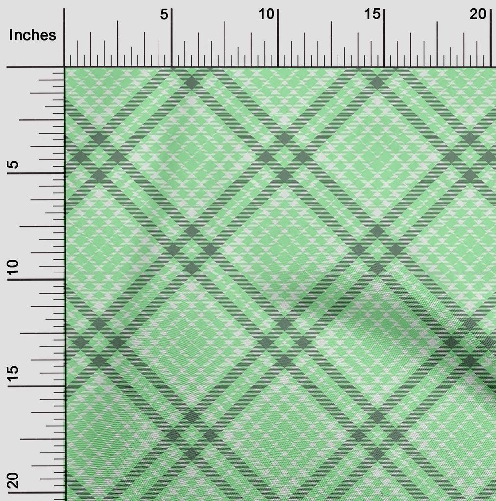 oneOone Cotton Flex Light Green Fabric Plaid Sewing Material Print Fabric By The Yard 40 Inch