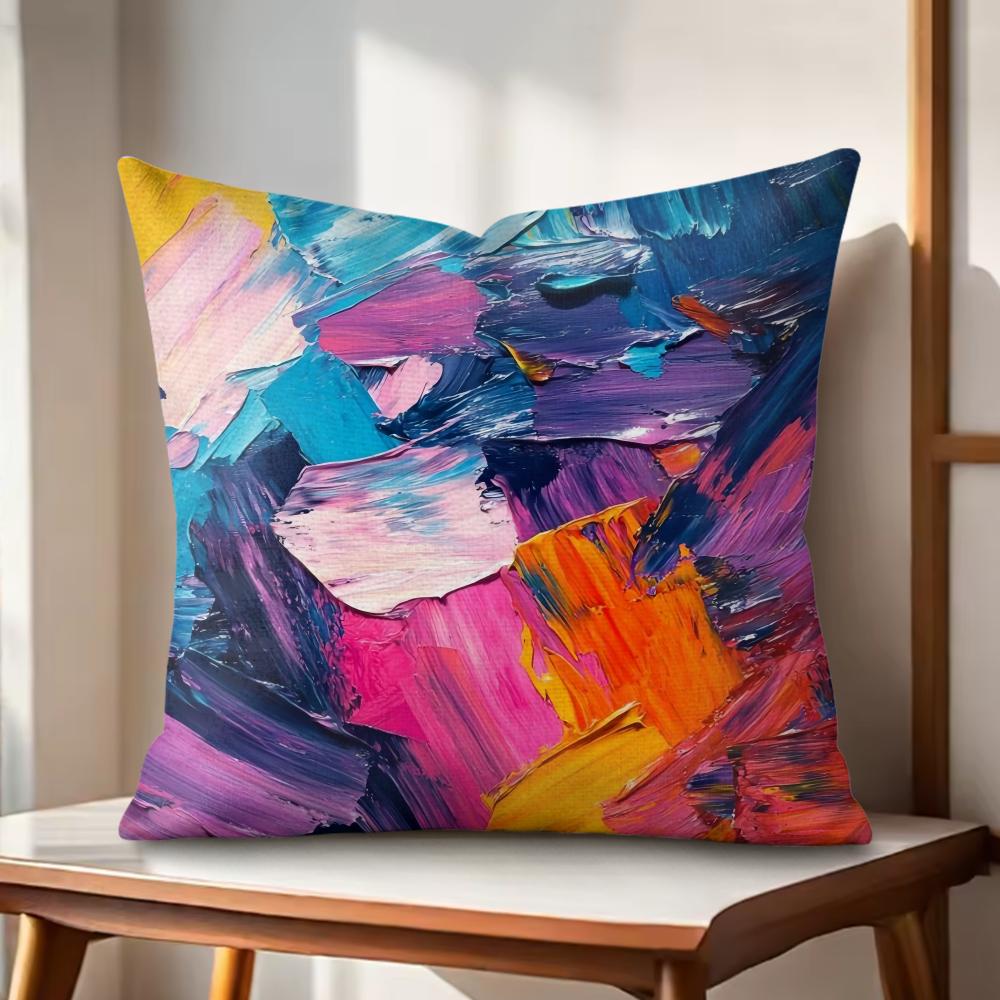 Color paint Cushion Cover Natural Linen Organic Fabric DoubleSided Printing Couch Pillow Covers Home Decor