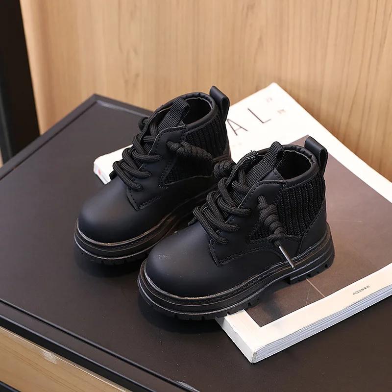 Kids Causal Ankle Boots Solid Color School Boots for Girls Boys Fashion Versatile Children Thick Bottom Short Boots Round-toe