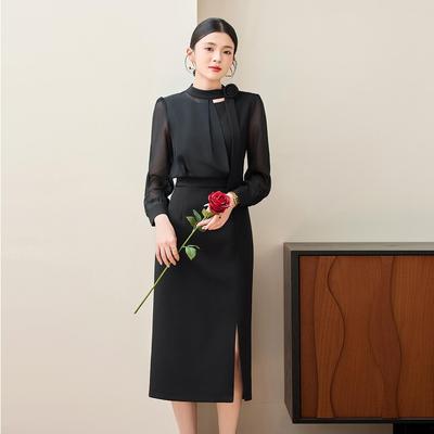 2025 Elegancka Sukienka Damska Plus Size o Średniej Długości na Wiosnę/Jesień: Modny, Wyszczuplający i Intelektualny Styl
