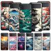 Japanese Landscape Phone Case For Samsung Galaxy Z Flip3 Flip4 Flip5 PC Shell For Z Flip 3 4 5 Black Hard Folding Back Cover