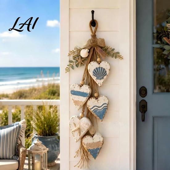 Vintage Whitewashed Wood Sign Hanging Heart Wall Decor 5 Layered Hearts Ornament Rustic Farmhouse Coastal Style Themed Home Accents Sign,