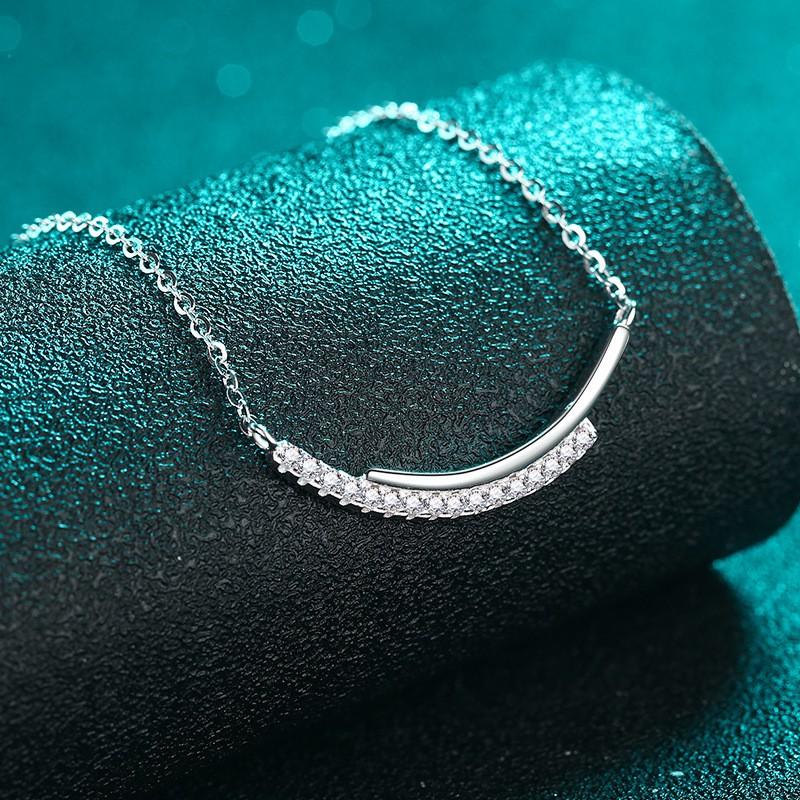 Sterling Moissanite Necklace Women Minimalist Smile Line Chain With Micro Pave Zirconia Elegant Cool-Tone Pendant