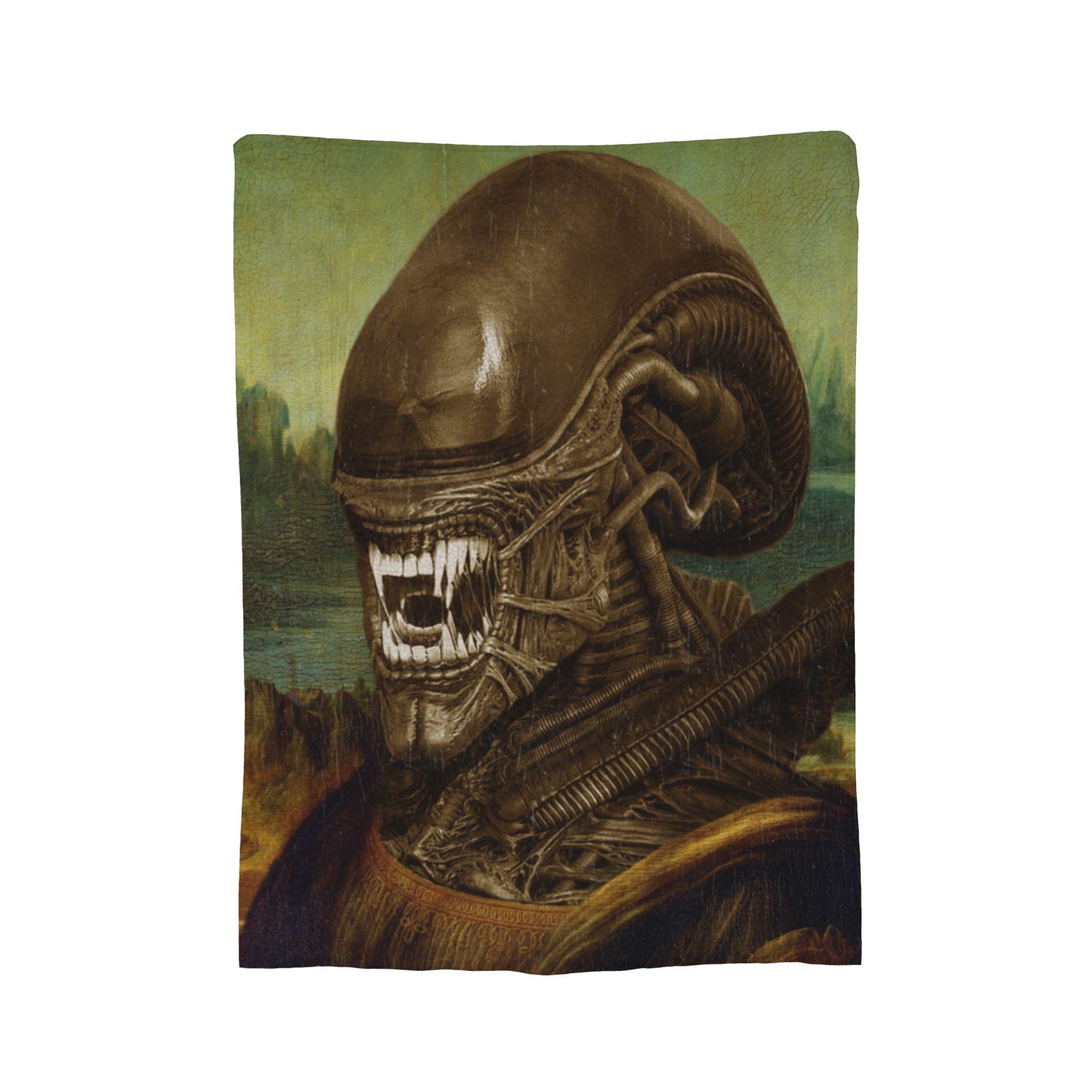 Mona Lisa Alien Xenomorph Blankets Velvet Spring/Autumn  Portable Warm Throw Blanket for Sofa Office Bedspread 75x90cm