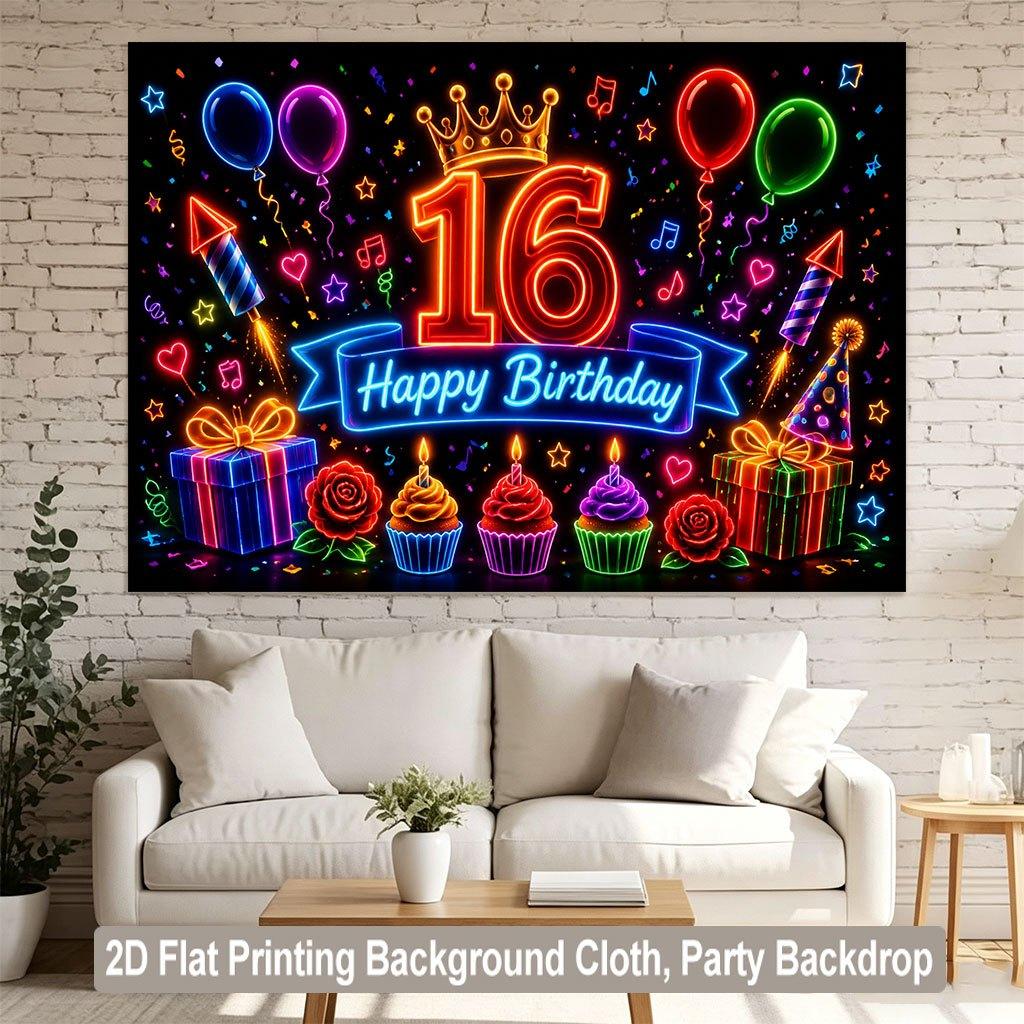 2D Flat Backdrop1pc Birthday Party Elements Backdrop Banner Polyester Wall Decor For Living Room Bedroom Office Outdoor Decor Party Holiday