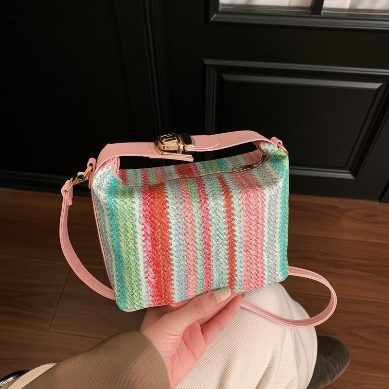 New Niche Design Handbag Bag Women's Versatile Contrasting Color Messenger Box Bag Temperament Commuter Woven Bag