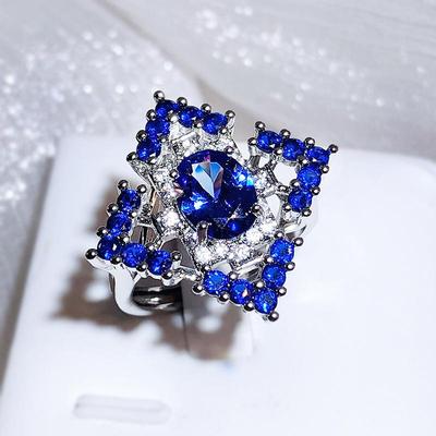 Shiny Blue Zircon Ring Fashion Geometric Shape High-quality PartyJewelry Luxury Wedding Engagement Ring Cocktail Party Jewelry Opening Adjustable Ring