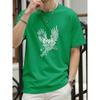 Eagle Flying Capture Print T Shirts Mens O-Neck Summer Short Sleeve Trendy Cotton Streetwear T-Shirt Fashion Loose Top