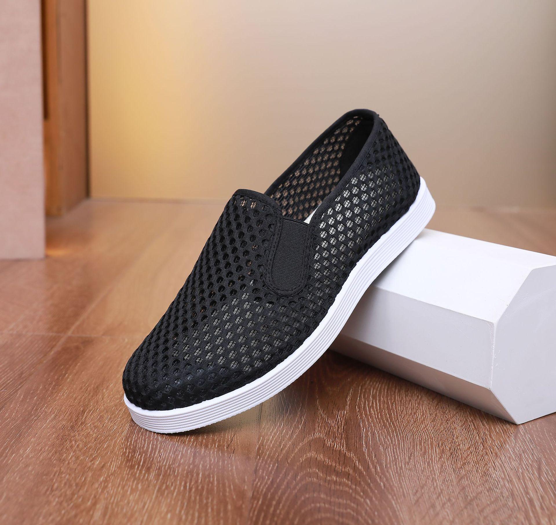 

Мужские старые пекинские тканевые туфли с круглым носком, нескользящие рабочие туфли с одной сеткой, весенние и летние повседневные туфли с одной педалью 44 чёрный