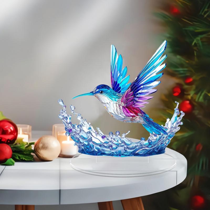 Clear Acrylic Hummingbird Statue - Desktop Art Ornament Gift