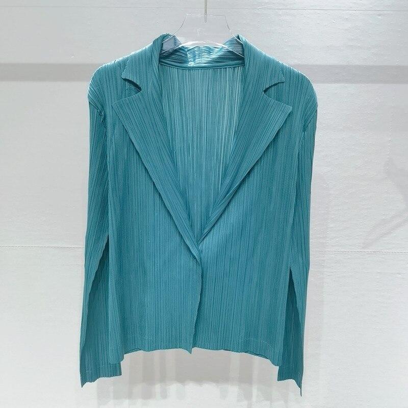 

Плиссированное пальто женское с надрезом и длинным рукавом на одной пуговице, тонкие однотонные офисные женские стильные куртки, осенняя одежда One Size озеро синий