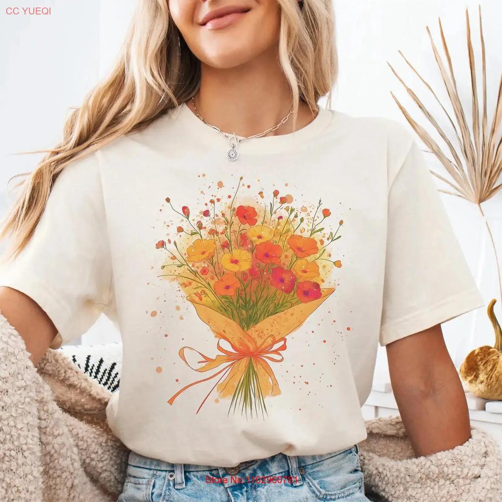 Wild Flower Bouquet T Shirt Boho Floral Aesthetic Vintage Botanical Art For Garden Lovers Watercolor Top Vintage