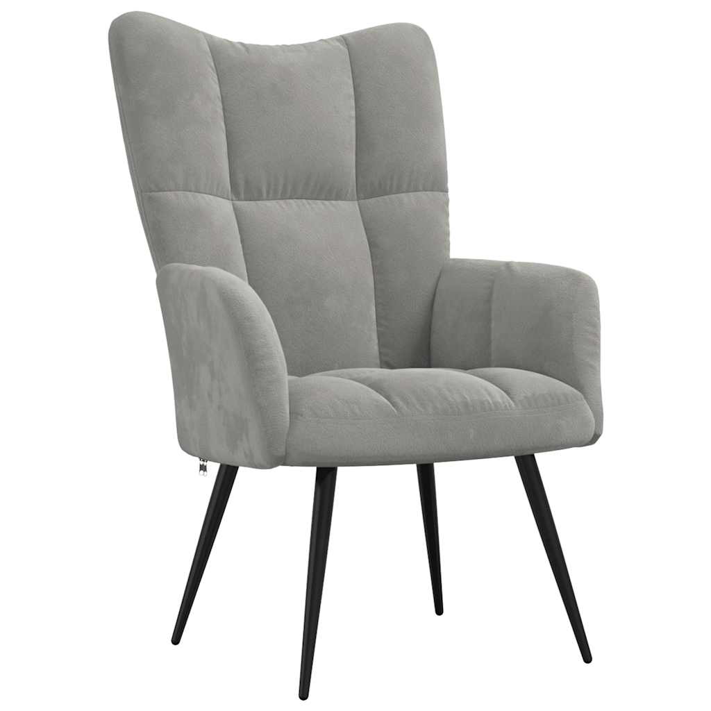 Vidaxl Armchair with Footstool, Light Gray, Upholstered In Velvet