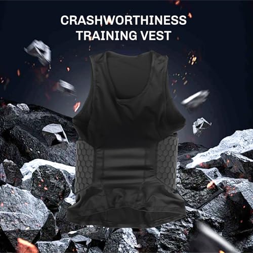 Dovhmoh Men's Rib Protector Padded Compression Shirt Training Vest with 3 Pads, Protective Gear for Soccer, Football, Basketball, Hockey, Size L