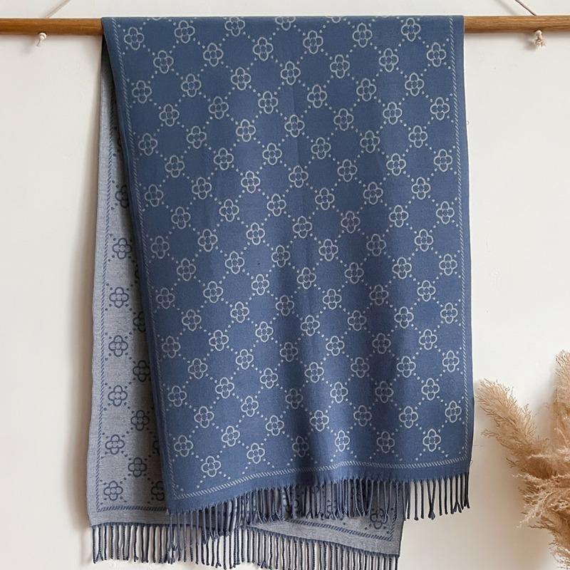 Coffee core-spun yarn acrylic scarf women's new simple jacquard strip imitation cashmere long fringed loose shawl