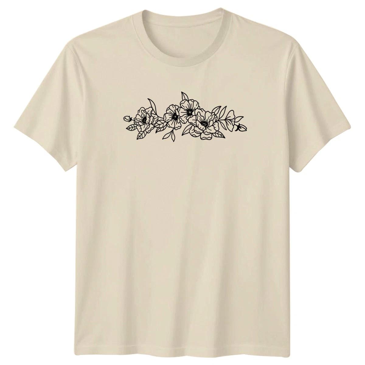 Elegant Minimalist Floral Line Art T-Shirt Minimalist Line Art Floral Gift L
