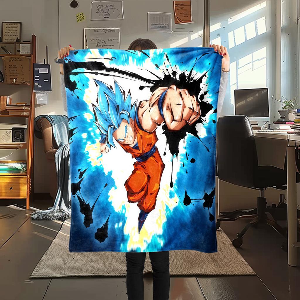 1PC Manta de Franela con Estampado de Son Goku, Alta Calidad para Todas las Estaciones, Decoración del Hogar, Calidez y Comodidad, Perfecta para Regalos de Navidad