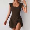 Maillot de bain Monokini Couleur Unie pour Femme, Maillot de bain Bikini Une Pièce Jupe-Short à Col en V, Maillot de bain Sexy Amincissant