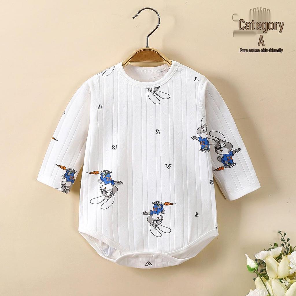 Spring & Autumn Baby Romper, Pure Cotton, Long Sleeve Wrap-over Onesie
