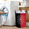 1pc, 2D Printed Halloween Themed Foldable Laundry Basket with Handle, Featuring Spider Web Design On Black And Red Background. This Is a Circular Orga