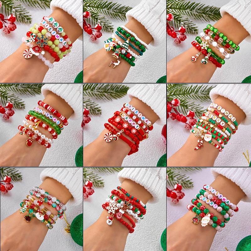 Clay Crystal Christmas Bracelet Set for Women Drip Glaze Christmas Color Alphabet Letter Beads Bracelet Kit Women Girls New Year Jewelry Accessories