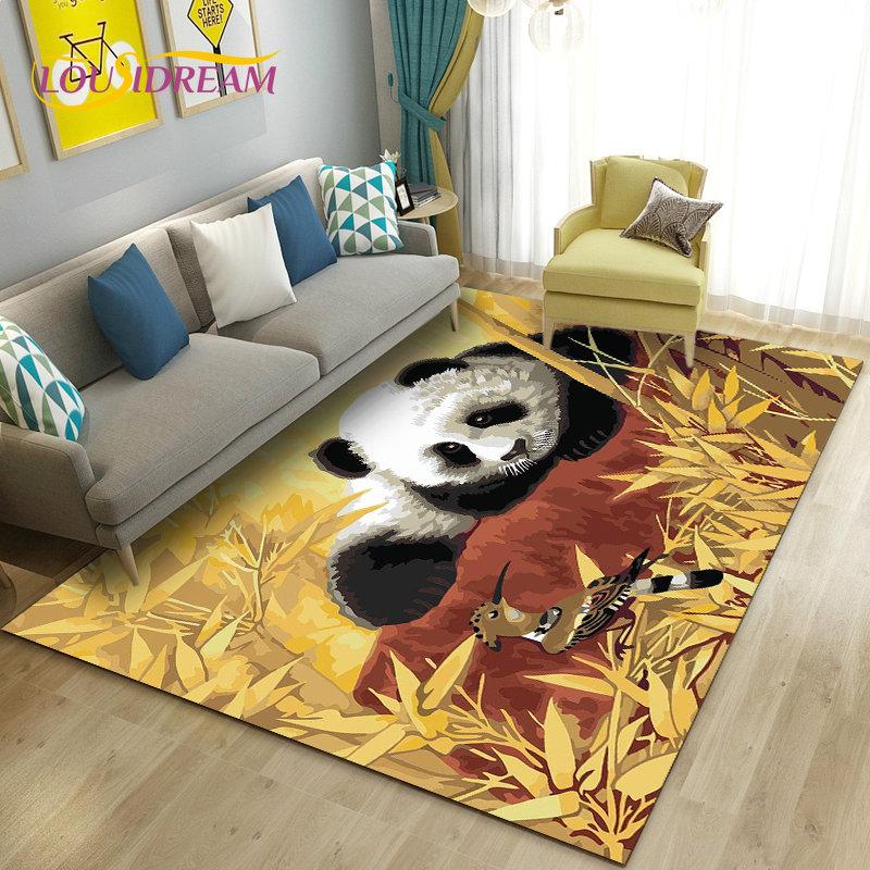 Alfombra de área 3D de dibujos animados de panda lindo, alfombra para sala de estar, dormitorio, sofá, felpudo, decoración de cocina, alfombra de suelo antideslizante para niños