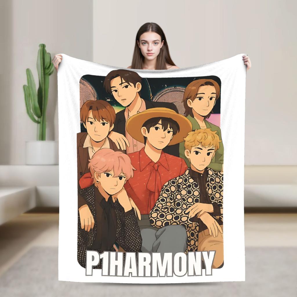 P1Harmony Cartoon Members Kpop Collage Blanket Flannel All Season  Breathable Warm Throw Blankets for Sofa Couch Rug Piece