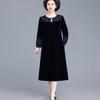 Autumn Winter Women's Gold Velvet Dress Crew Neck Plus Size Dress Long Dresses