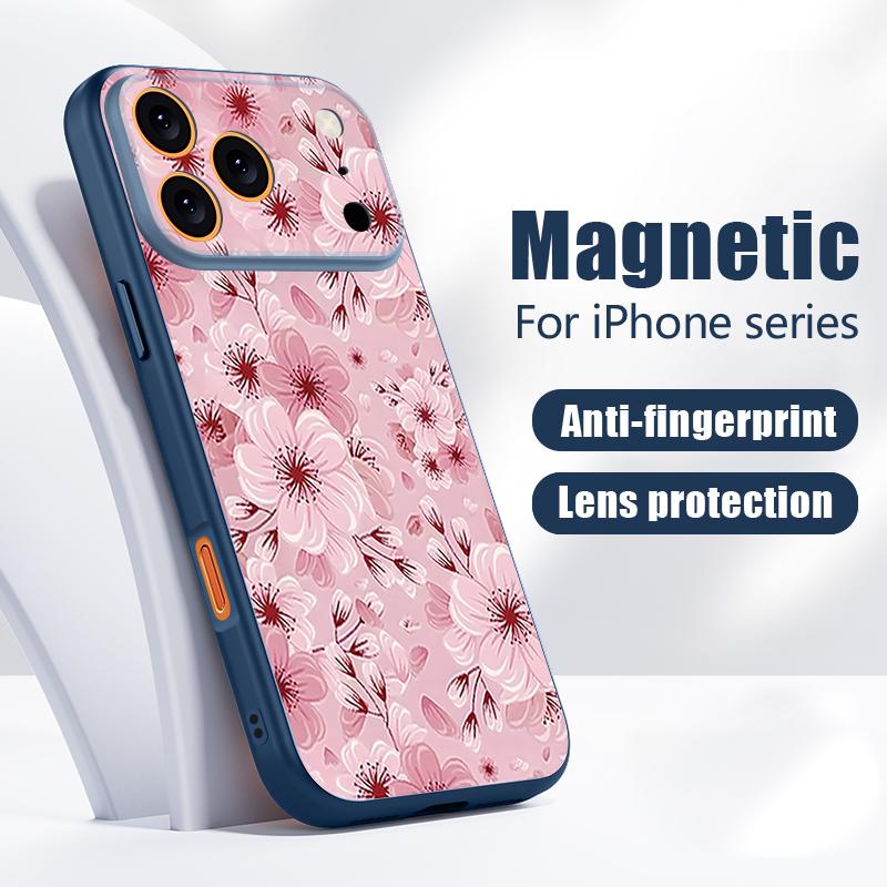 Magnetic For Magsafe Case For iPhone 17 Pro Max Full Screen Peach Blossoms Skin Feeling Cover For iPhone 16 15 14 13 Pro Max