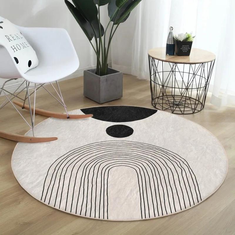 Minimalistisk Konst Rund Matta Abstrakt Konst Cirkelmatta Cirkel och Böjda Linjer Rund Matta Modern Vardagsrumsmatta