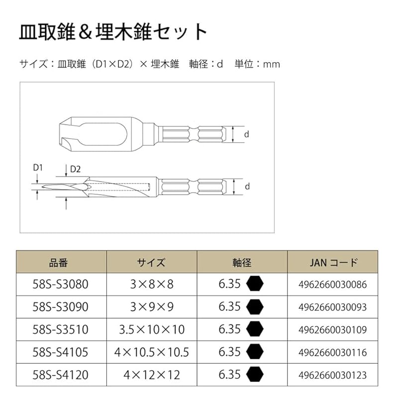 Star-M 58S-S3090 Countersunk Drill & Buried Drill Set, 3 X 9 X 9