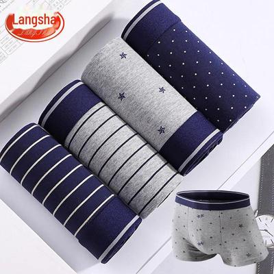 [4'lü Paket] Langsha Erkek Pamuklu Boxer Külot - Yırtmaçlı Orta Bel