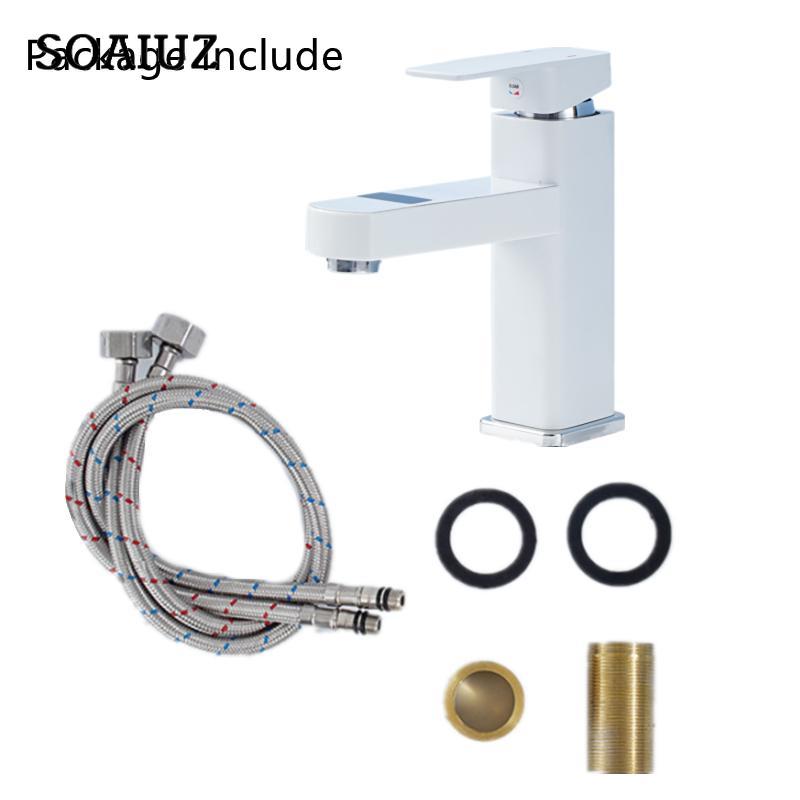 Black White Touch LED Digital Temperature Display Basin Faucet Hot Cold Mixer Non-Electric For Bathroom Kitchen Tap Accessories