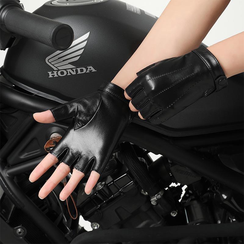

Leather half-finger gloves women s spring and autumn thin breathable punching riding M чёрный