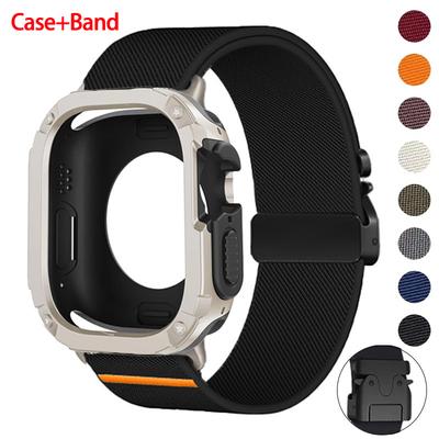 Pouzdro+Nylonový řemínek Pro Apple Watch S11 S10 42 46mm 9 8 7 6 5 4 SE3 PC+TPU Ochranné Pro Iwatch Ultra 3 49mm 45mm 41 44 40mm 38mm