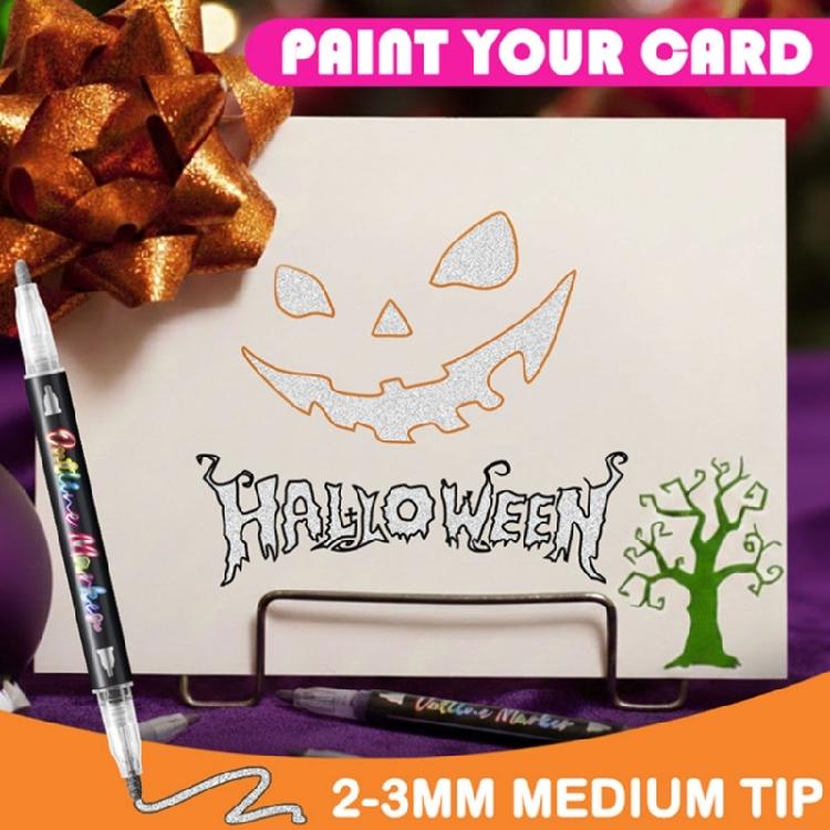 Outline Pen Set, 12Pcs Metallic Outline Marker Pens Gifts Card Writing Double Line Outline Pens Metallic Paint Markers