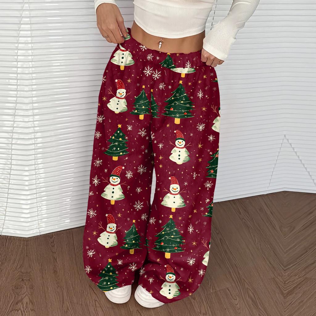 Women's Casual And Fashionable Elastic Waist Loose Wide Leg Pants