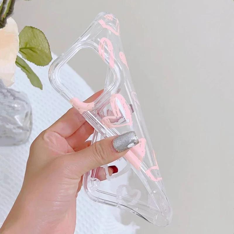 Heart Pink Clear Tpu Air Cushion Shockproof Phone Case For  POCO X6 X3 X5 Mi 14 13T 12T 11T 13 12 Pro 11 Lite 5G NE Cover