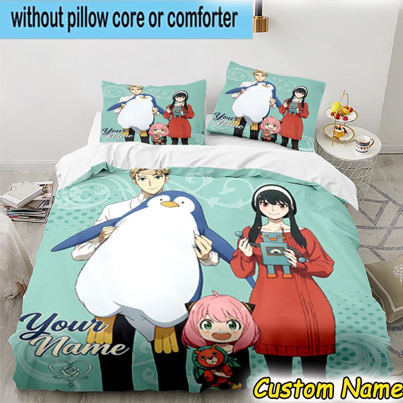 3pcs Custom Name Spy Family Adventure Bedding Set Includes 1 Duvet Cover & 2 Pillowcases for All Seasons Dormitory Home Decor Christmas gifts