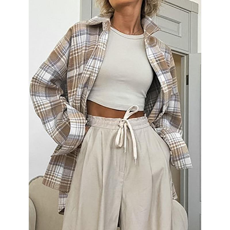 Women's Oversize Retro Plaid Long Sleeve Shirt