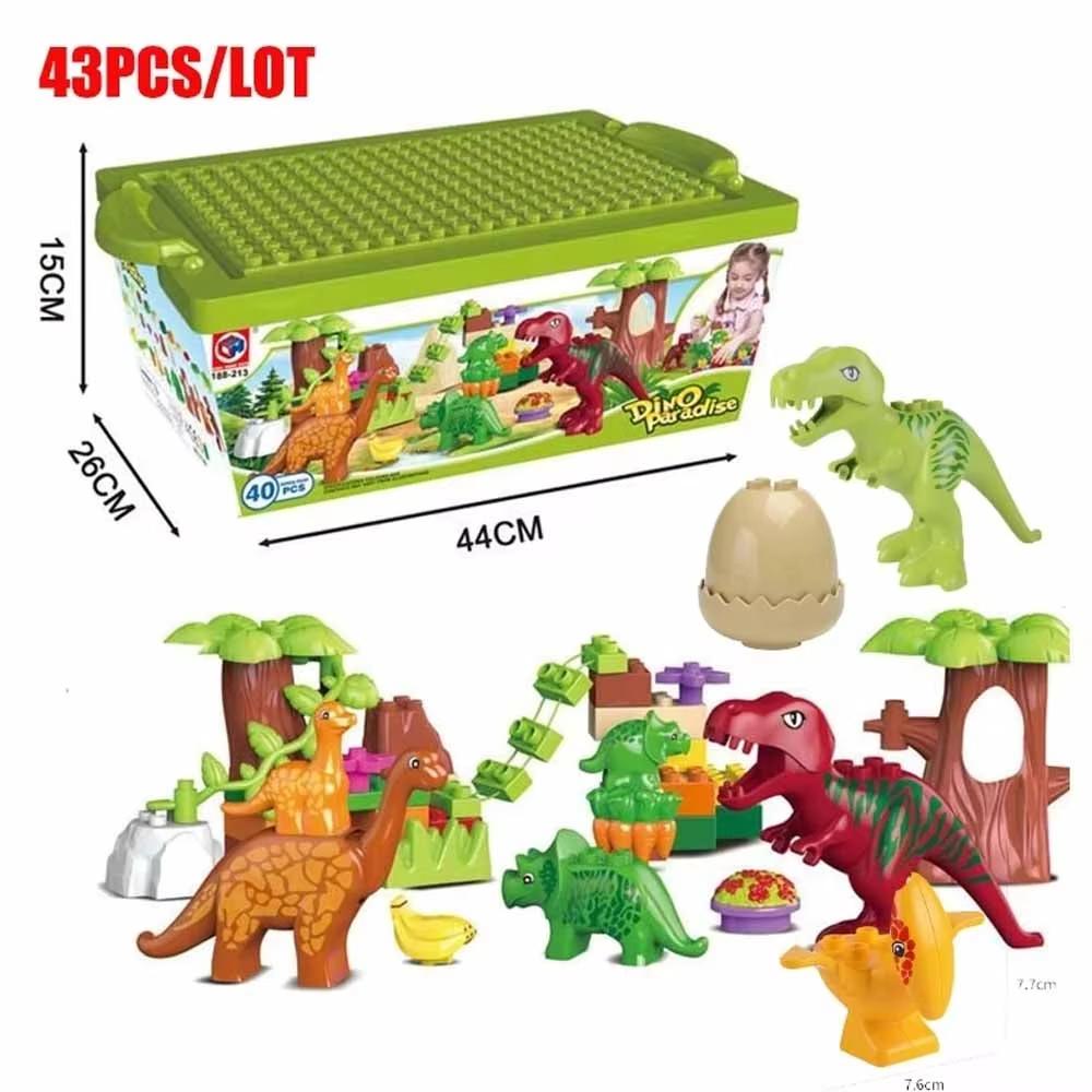 40PCS Dinosaur Valley Building Blocks Set Large Particle Animal Dinosaur World Model Toy Bricks Compatible with Children's Toys