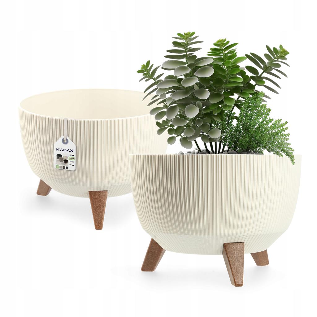KADAX Blumentopf Übertopf mit Füßen Einsatz Pflanzgefäß 24cm Beige Schale Rund