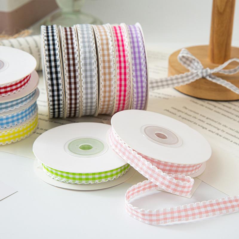 10yards/Roll Wave Edge Candy-Colored Plaid Ribbon 1CM Lace Checkered DIY Hair Accessories Gift Cake Box Decor Bouquet Bow