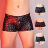 Men's Faux Leather Underwear Mid-rise 3D U-convex Snake Leopard Print Stretchy Skinny Shorts Briefs