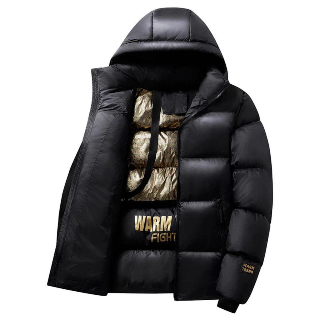 Unisex Black Gold Short Down Winter Jacket - Thickened Cotton-Padded Outerwear Trend