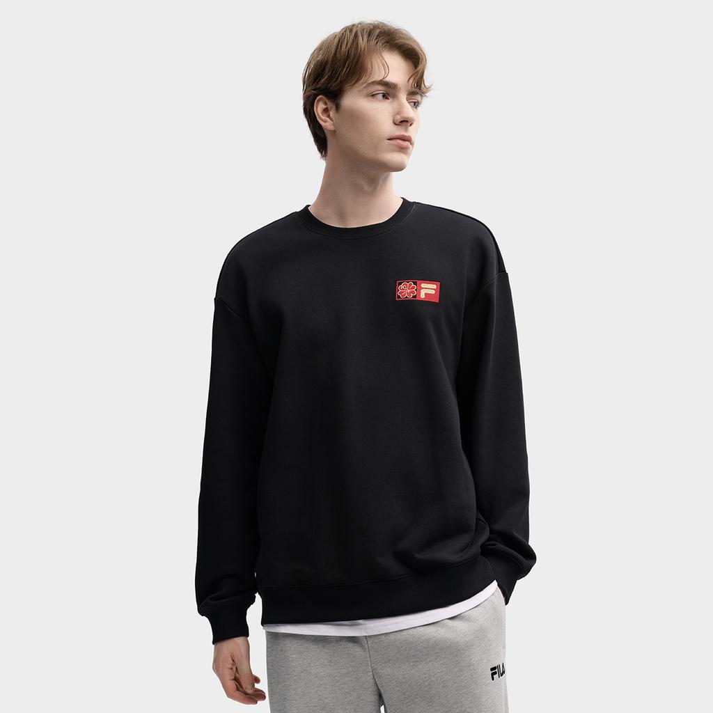 Fila Original Peony Pullover Simple Fashion Classic Retro Casual Sports Versatile Comfortable Loose Round Neck Sweatshirt F51U619203FBK