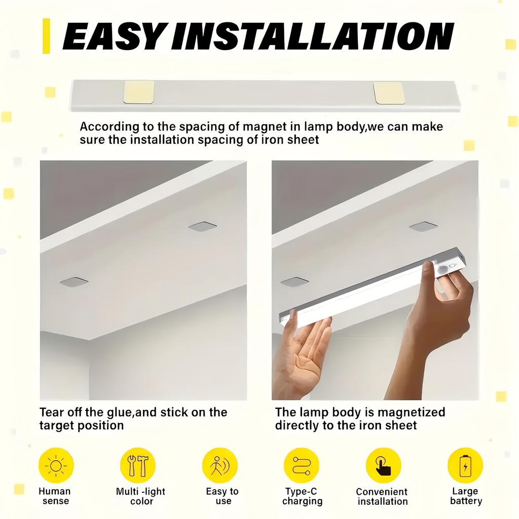 USB Rechargeable Induction LED Light, Magnetic Cabinet Light,suitable for Kitchen, Wardrobe, Hallway, Bedroom, Closet Lighting, Motion Sensor