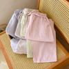 Women's Spring/Summer Sleeper Pants 100% Cotton Gauze Striped Tether Pants Striped Loose Thin Home Pants