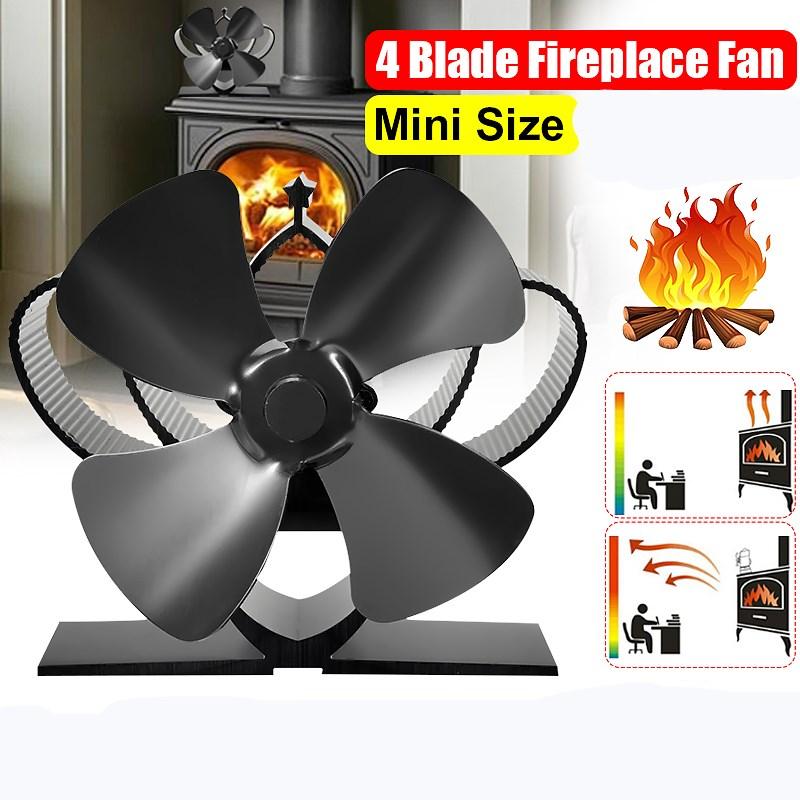 Heat Powered Komin Wood Burner Eco Fan Black Stove Fan 4 Blade Fireplace Fan Friendly Quiet Home Efficient Heat Distribution