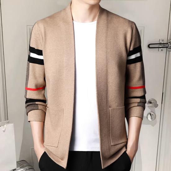 Dlouhé rukávy Kapsy Zesílený Teplý Svetr Cardigan Pánský Podzim Zima Patchwork Barva Otevřený úplet Vnější oblečení